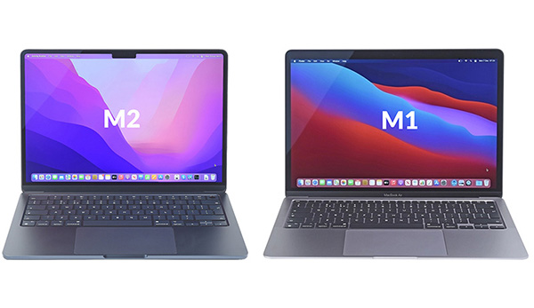 De MacBook Air M2 heeft een inkeping voor de webcam. De M1 niet.